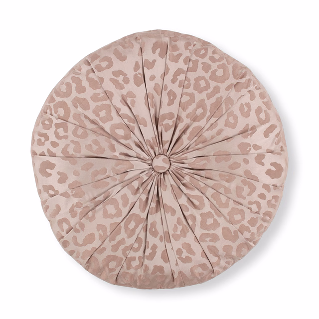 Dusty blush round cushion with taupe spots and radial pleated detailing