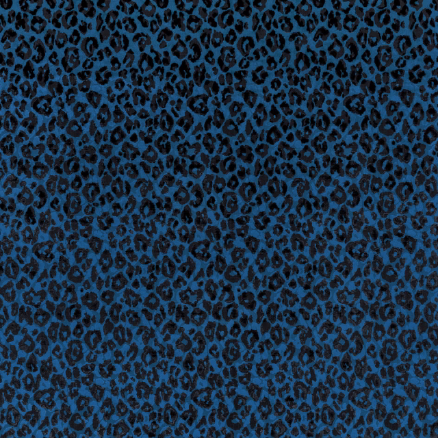 Saturated cobalt textile with dense black leopard-like rosettes and a softly textured surface