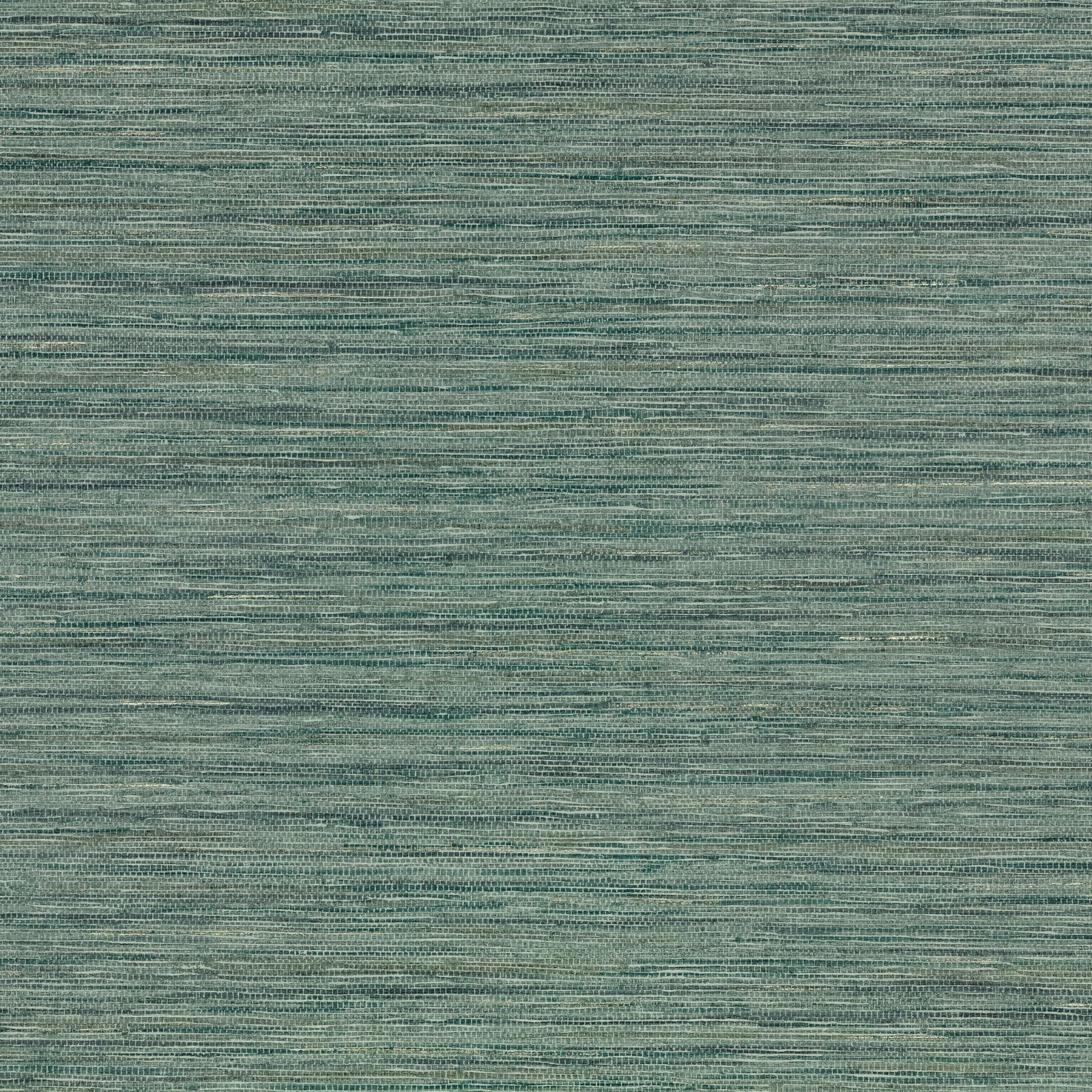 Muted blue-green embossed wallpaper with fine horizontal striations and softly varied grey-green threads
