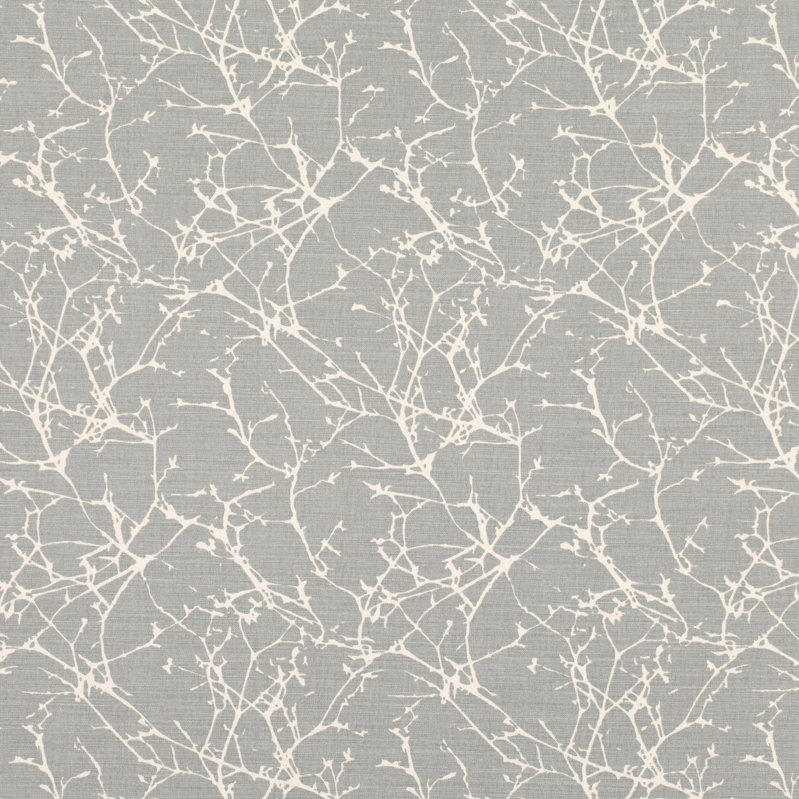 Pigeon-grey woven ground with branching ivory twig motif