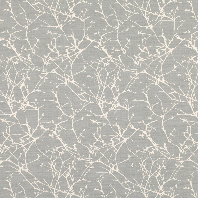 Pigeon-grey woven ground with branching ivory twig motif
