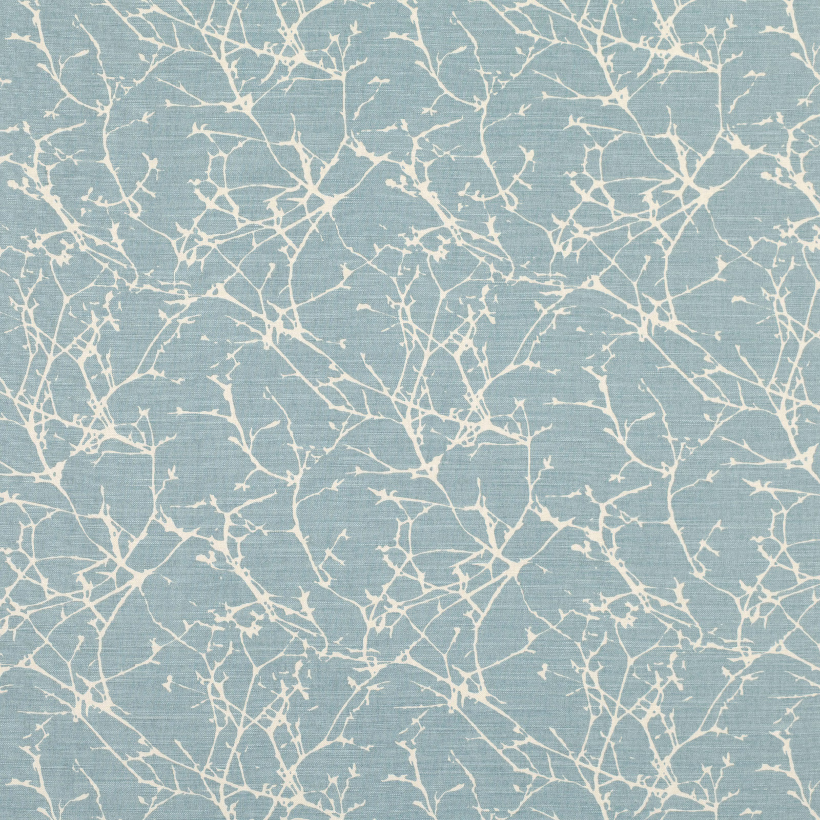 Muted tourmaline-blue fabric with fine ivory branching lines and woven texture