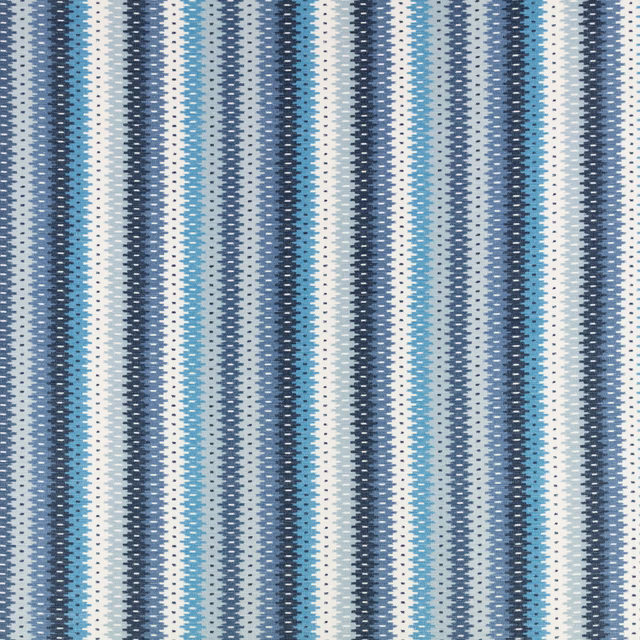 Cool blue and ivory vertical stripes with a fine tactile zigzag weave