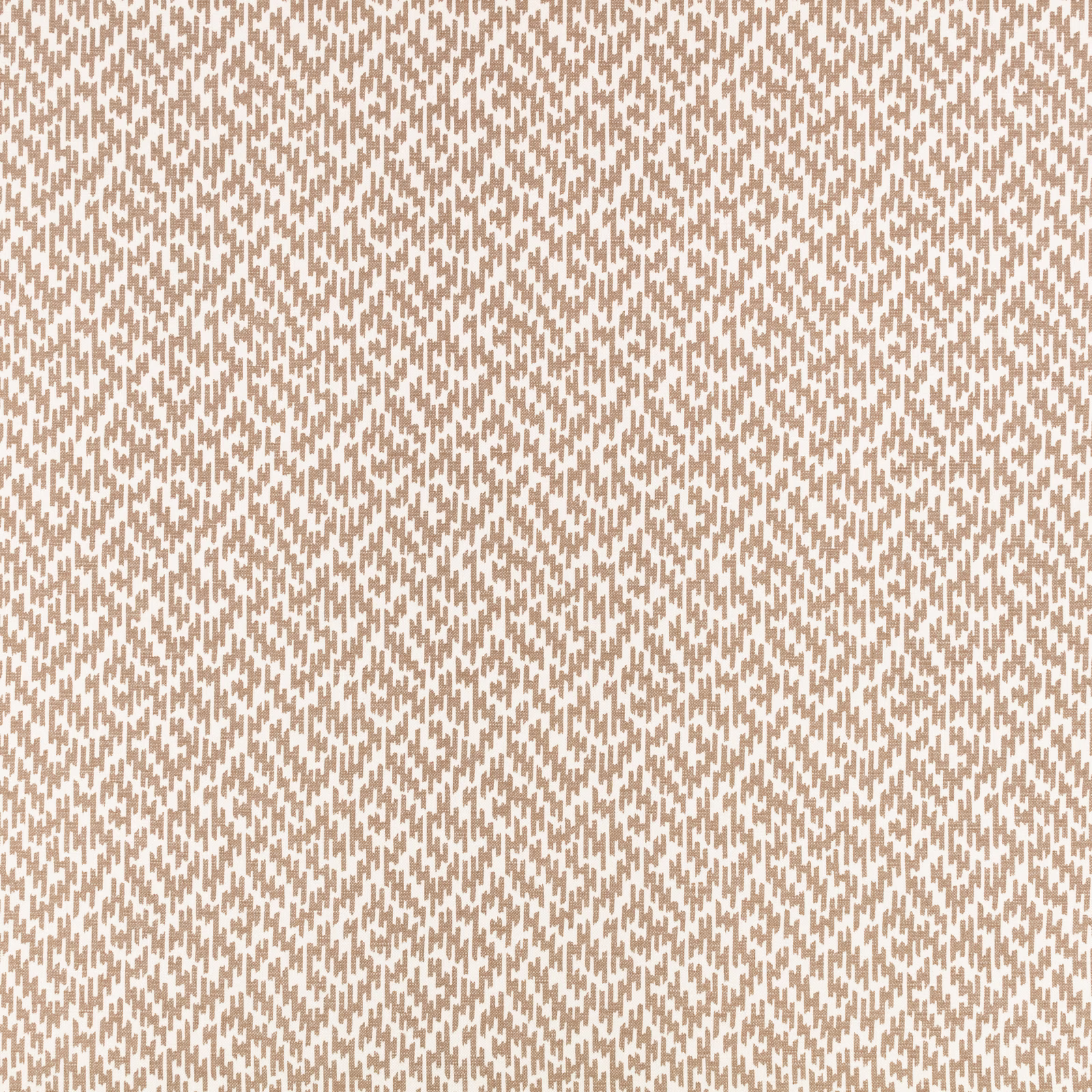 Warm tawny beige fabric with dense small brown zigzag marks on a pale ground