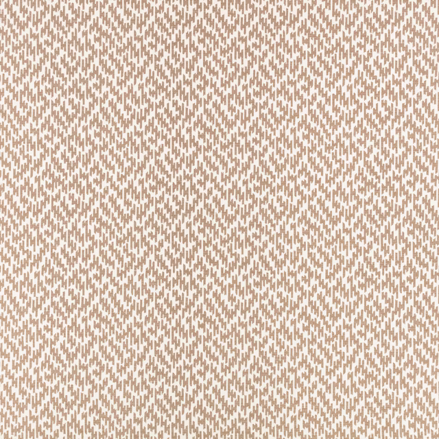 Warm tawny beige fabric with dense small brown zigzag marks on a pale ground
