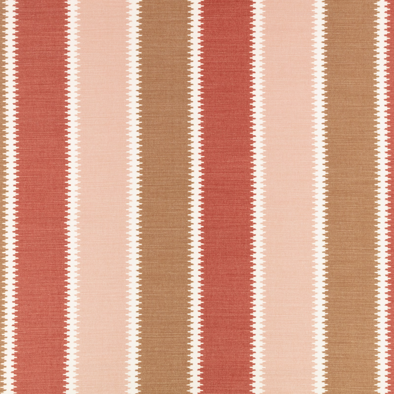 Warm russet, blush and tan vertical stripes with fine cream zigzag edges