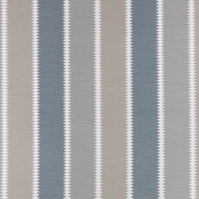 Cool taupe, blue-grey and ivory vertical stripes with a softly textured woven surface