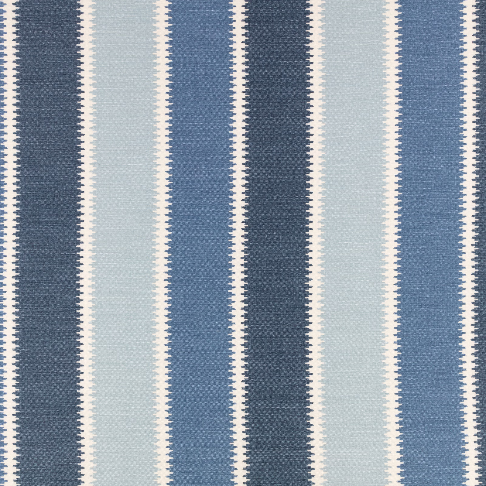 Slate and pale blue vertical stripes with cream zigzag woven borders