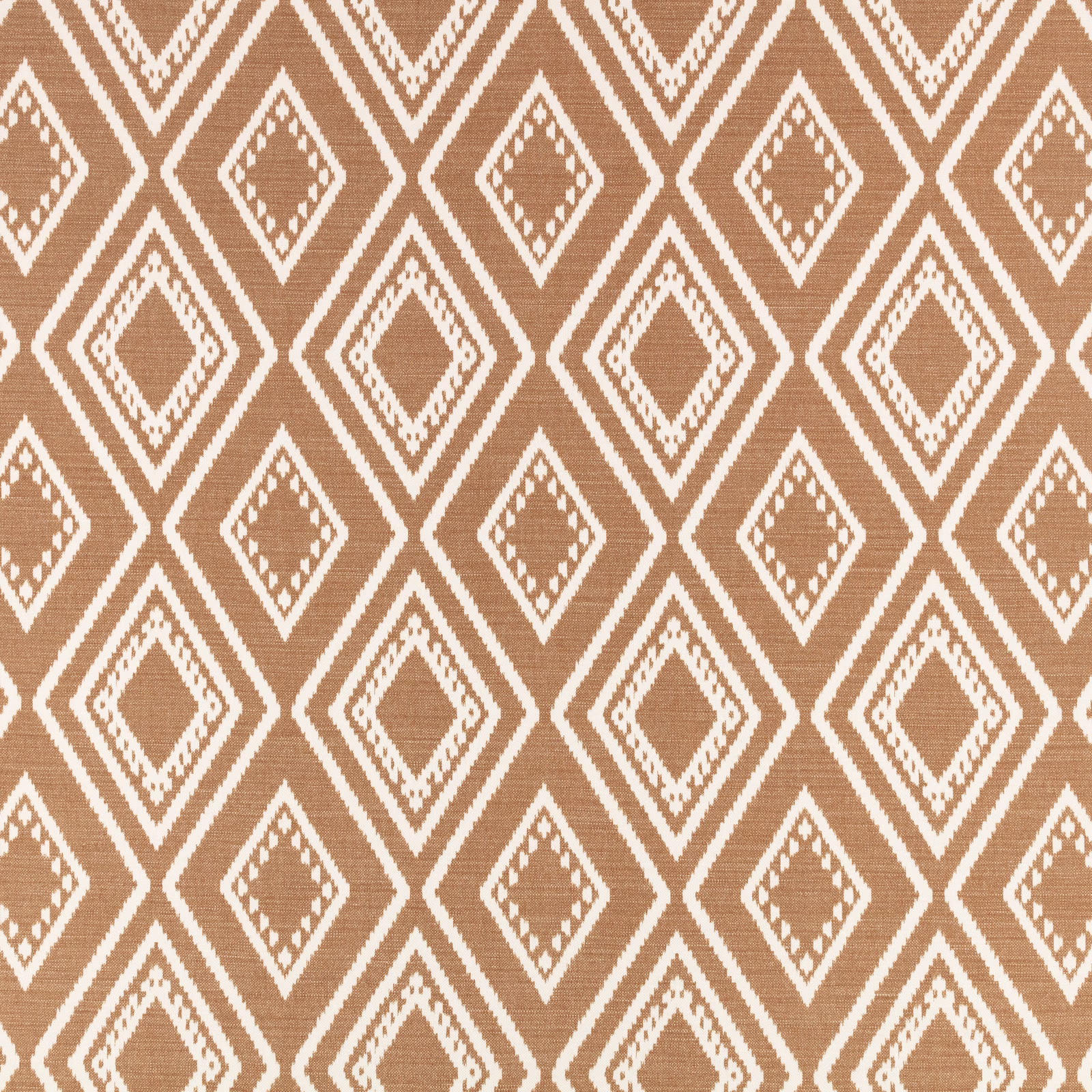 Warm copper woven textile with ivory nested diamonds and fine textured lines