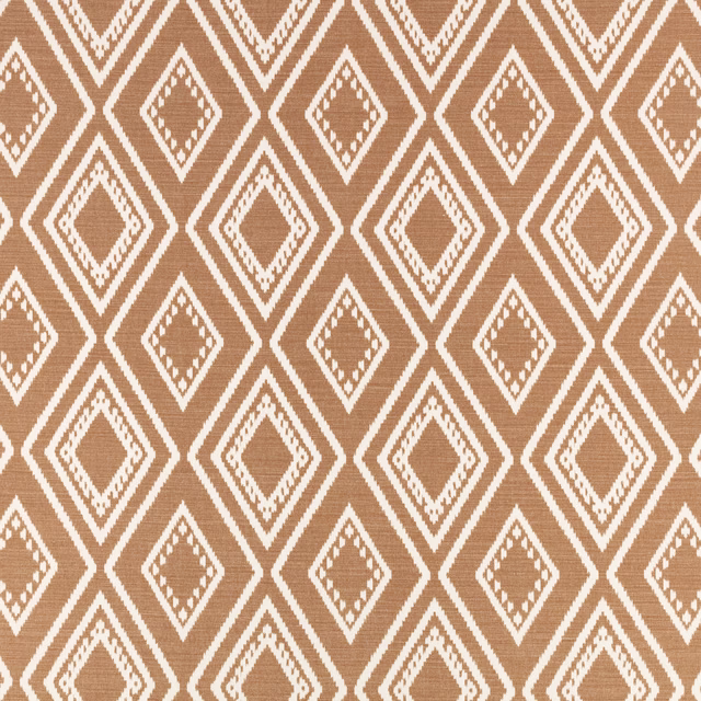 Warm copper woven textile with ivory nested diamonds and fine textured lines