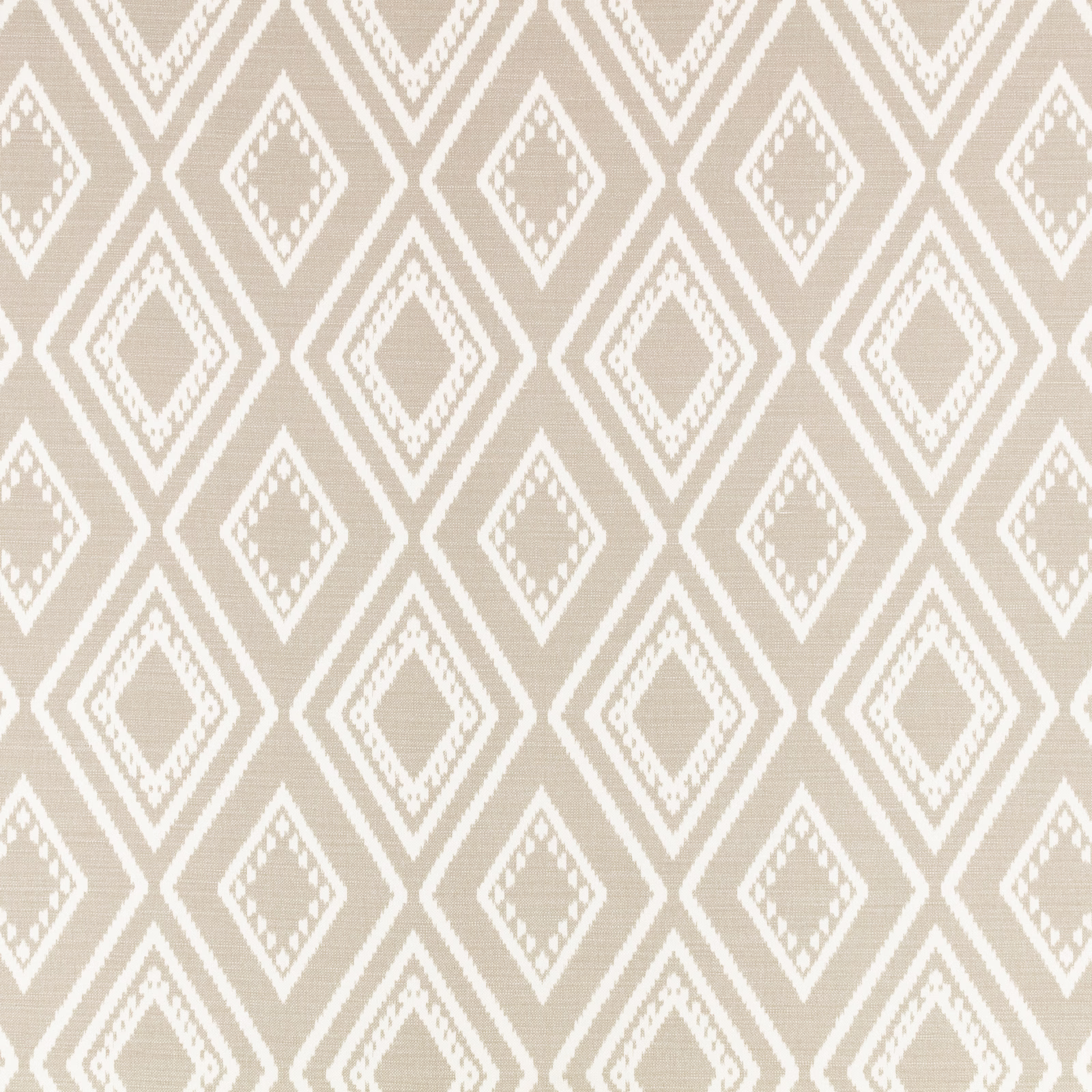 Warm string-taupe woven ground with repeating ivory diamond motifs