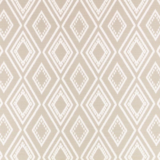Warm string-taupe woven ground with repeating ivory diamond motifs