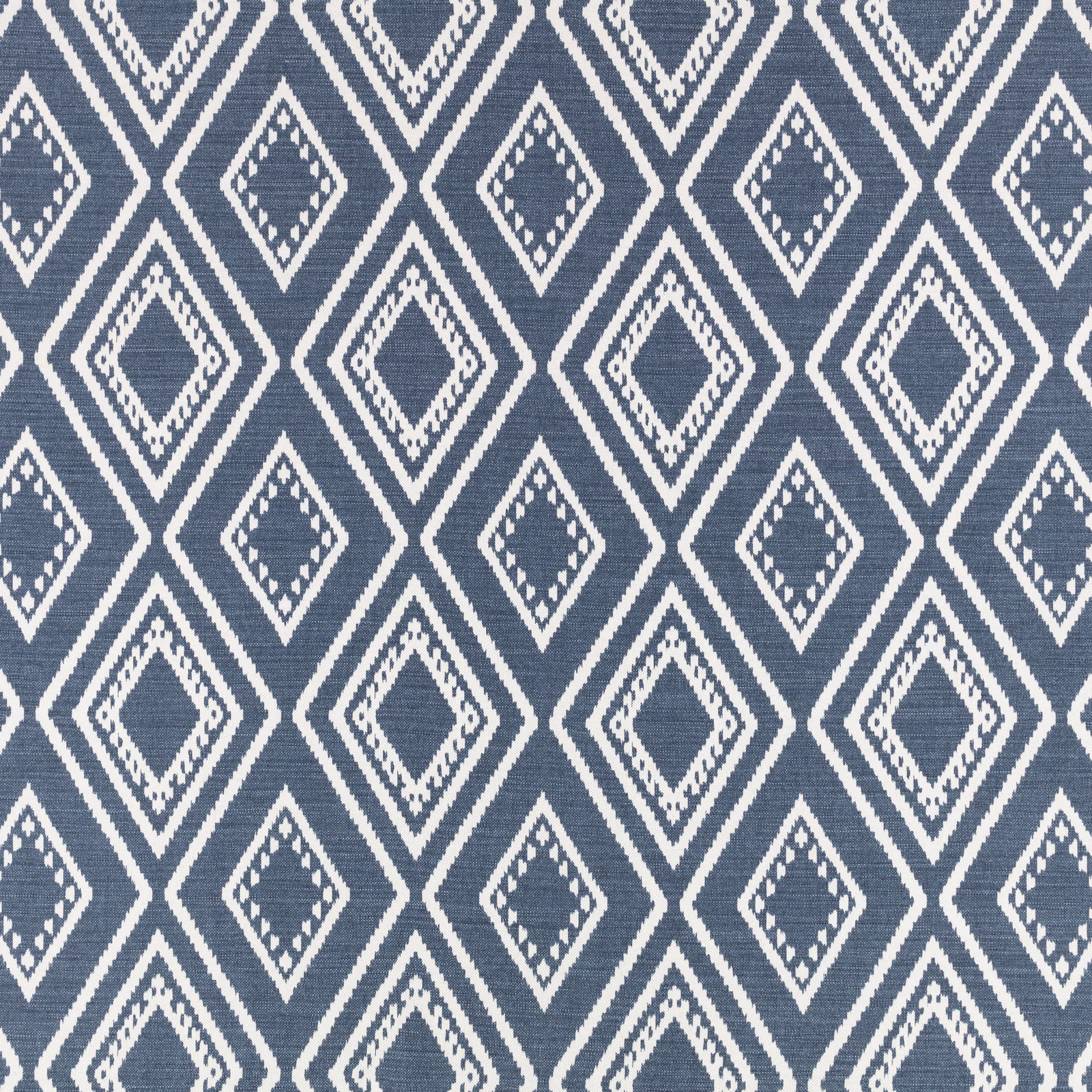 Blue-grey woven fabric with repeating ivory diamond motifs and textured lines