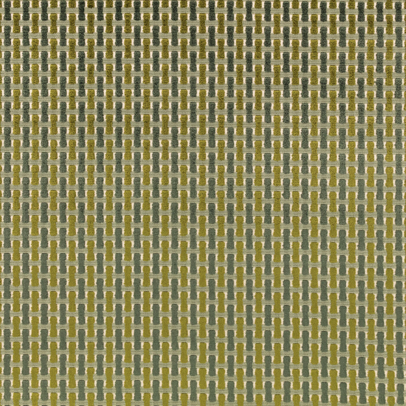 Close-up of muted olive, cream and taupe woven geometric vertical motifs