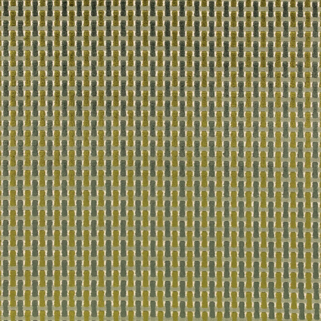 Close-up of muted olive, cream and taupe woven geometric vertical motifs