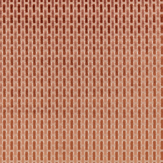 Rust terracotta and peach woven fabric with a small ladder-grid motif