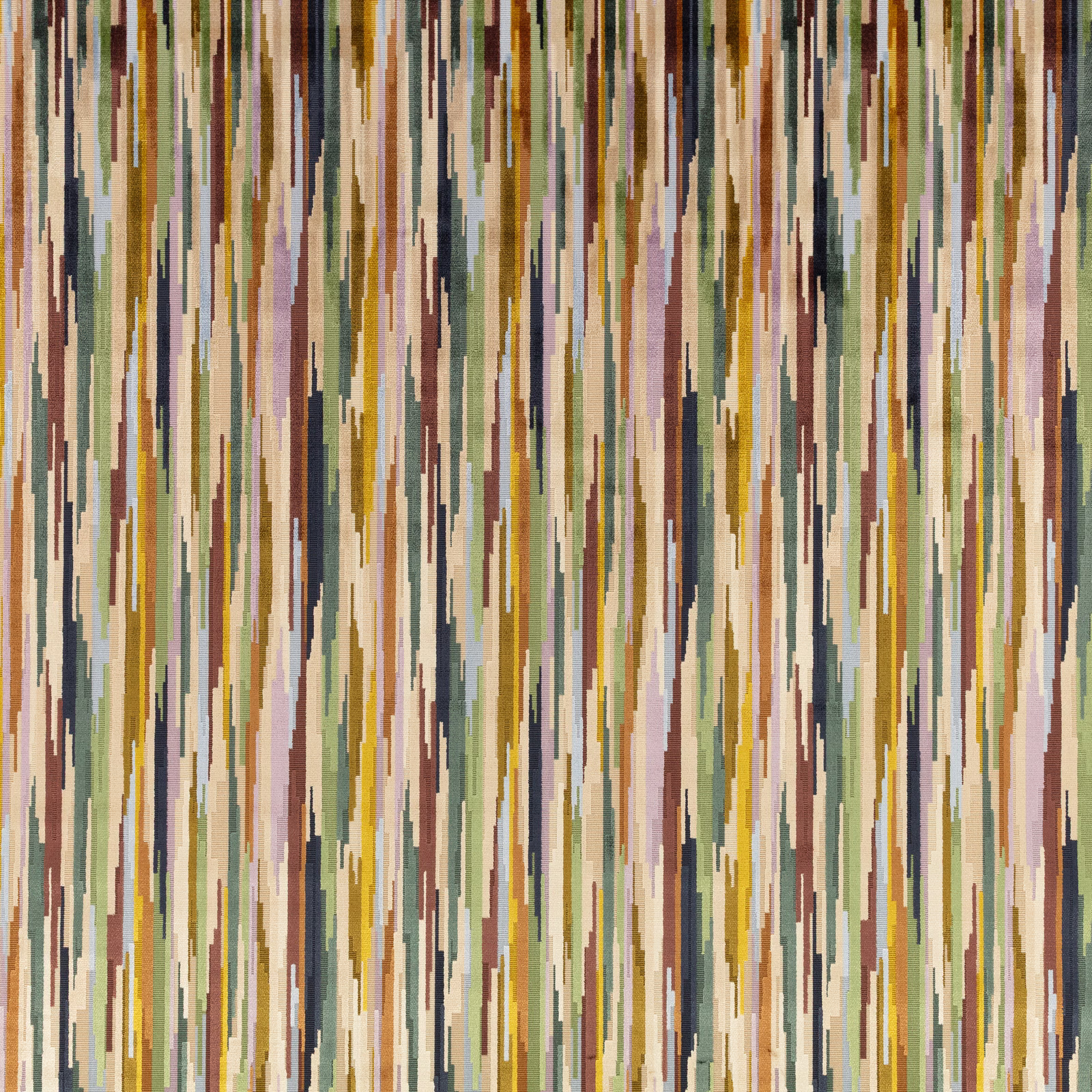 Benito Fig textile with olive, rust, mauve and charcoal broken vertical stripes