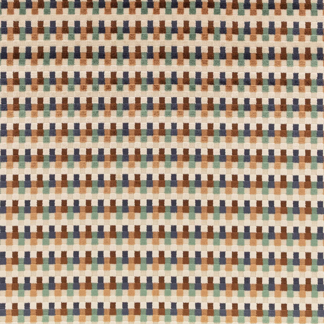 Cacao brown, cream, blue and green small geometric woven textile close-up