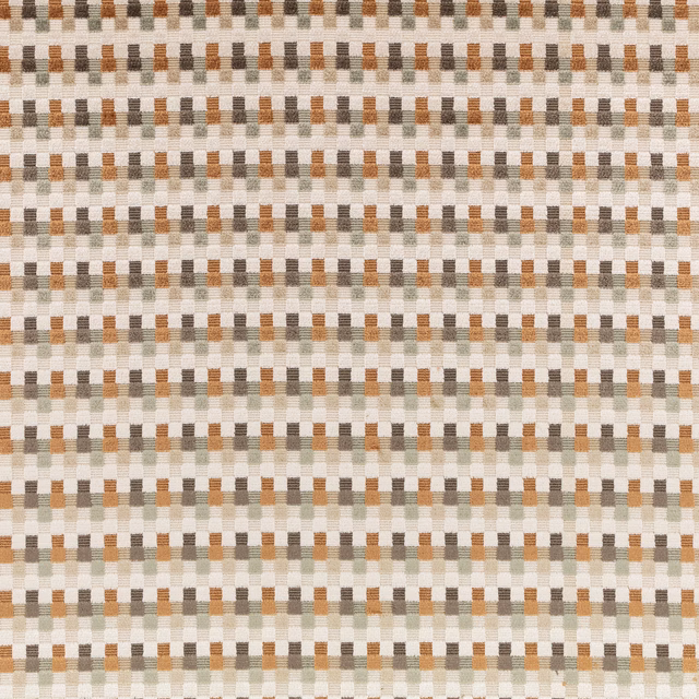 Close-up of a small copper, cream, sage, taupe and charcoal woven check