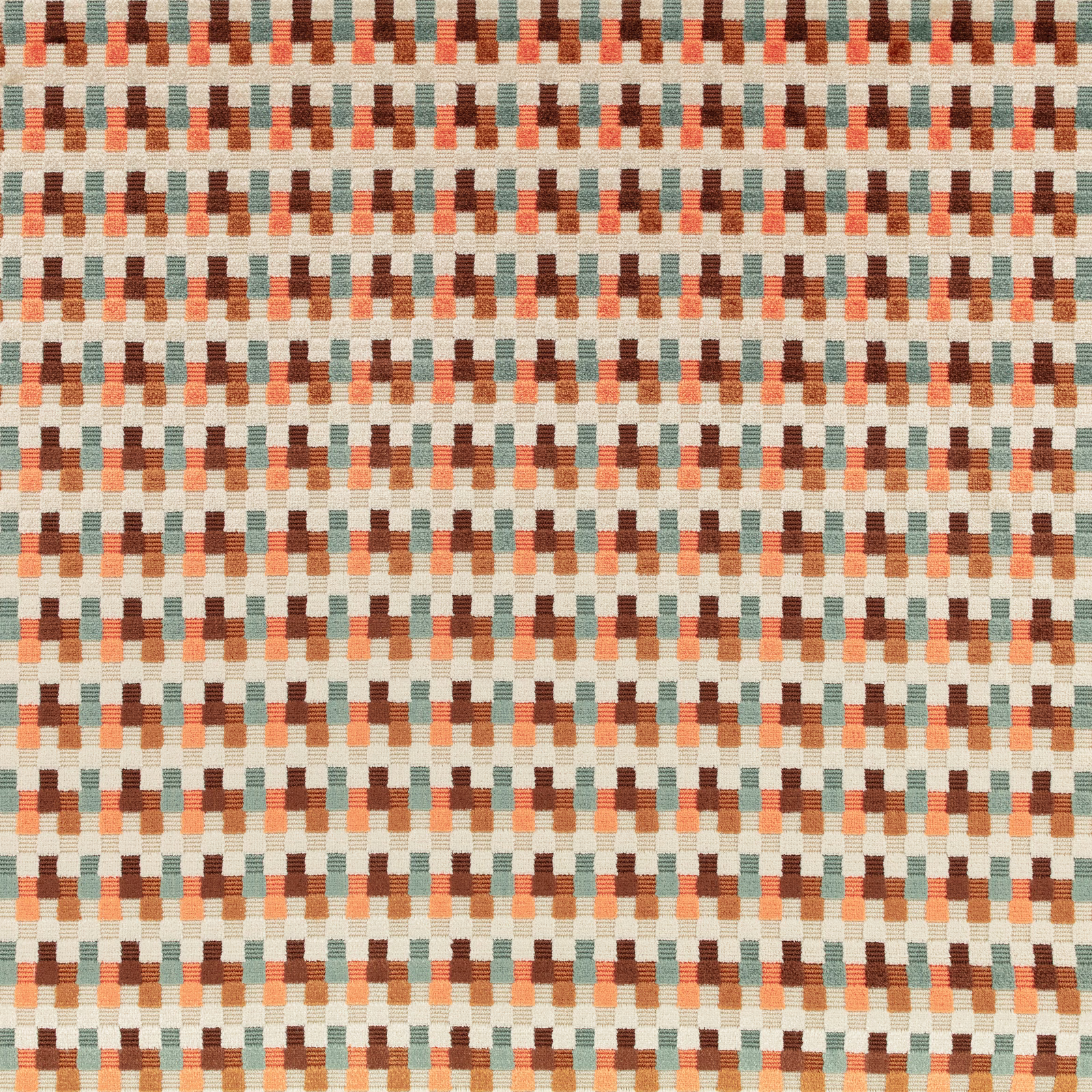 Small woven check in mandarin, rust, sage-grey and cream tones