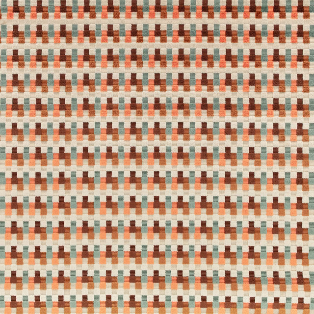 Small woven check in mandarin, rust, sage-grey and cream tones