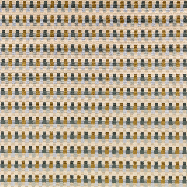 Javi Verde woven textile with cream ground, olive-green, grey and mustard checks
