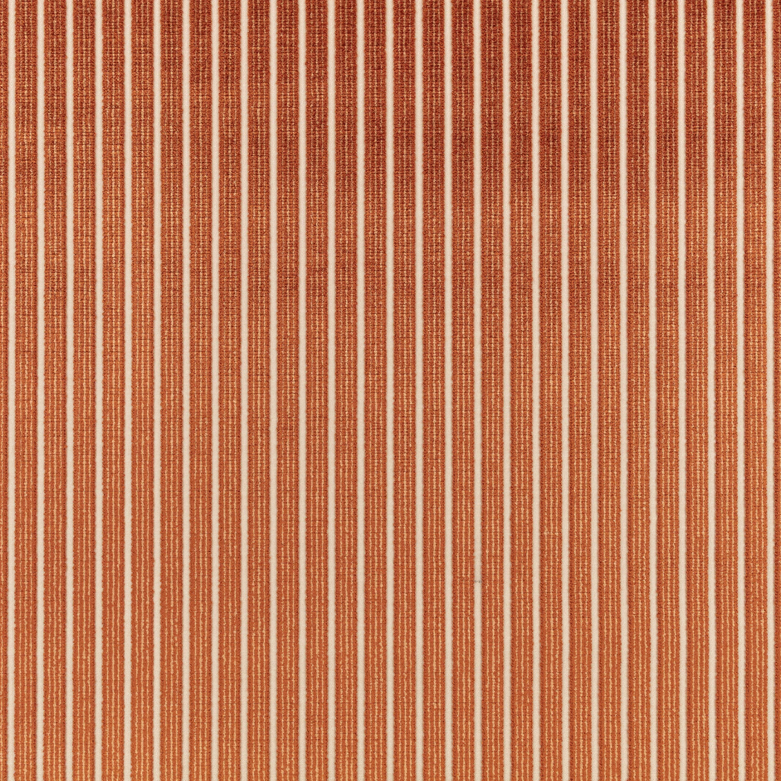 Warm burnt sienna and cream narrow vertical stripes with a finely textured woven surface