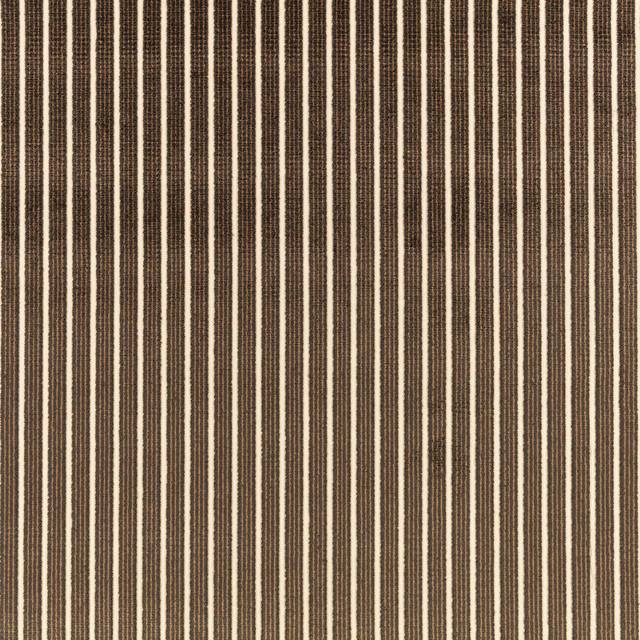 Espresso brown and cream narrow vertical stripes with a fine woven texture