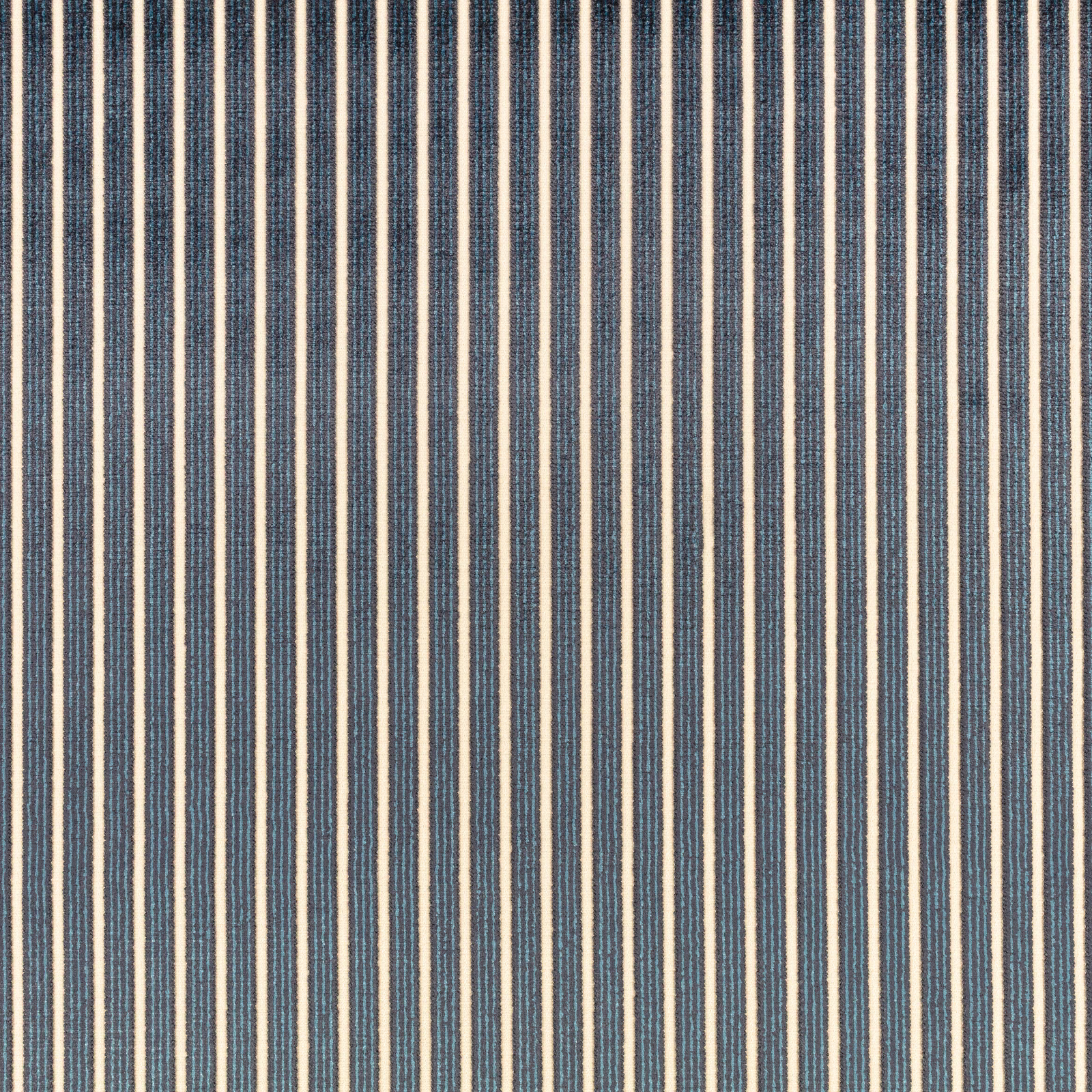 Close-up of navy and ivory vertical stripes with a subtly ribbed woven texture
