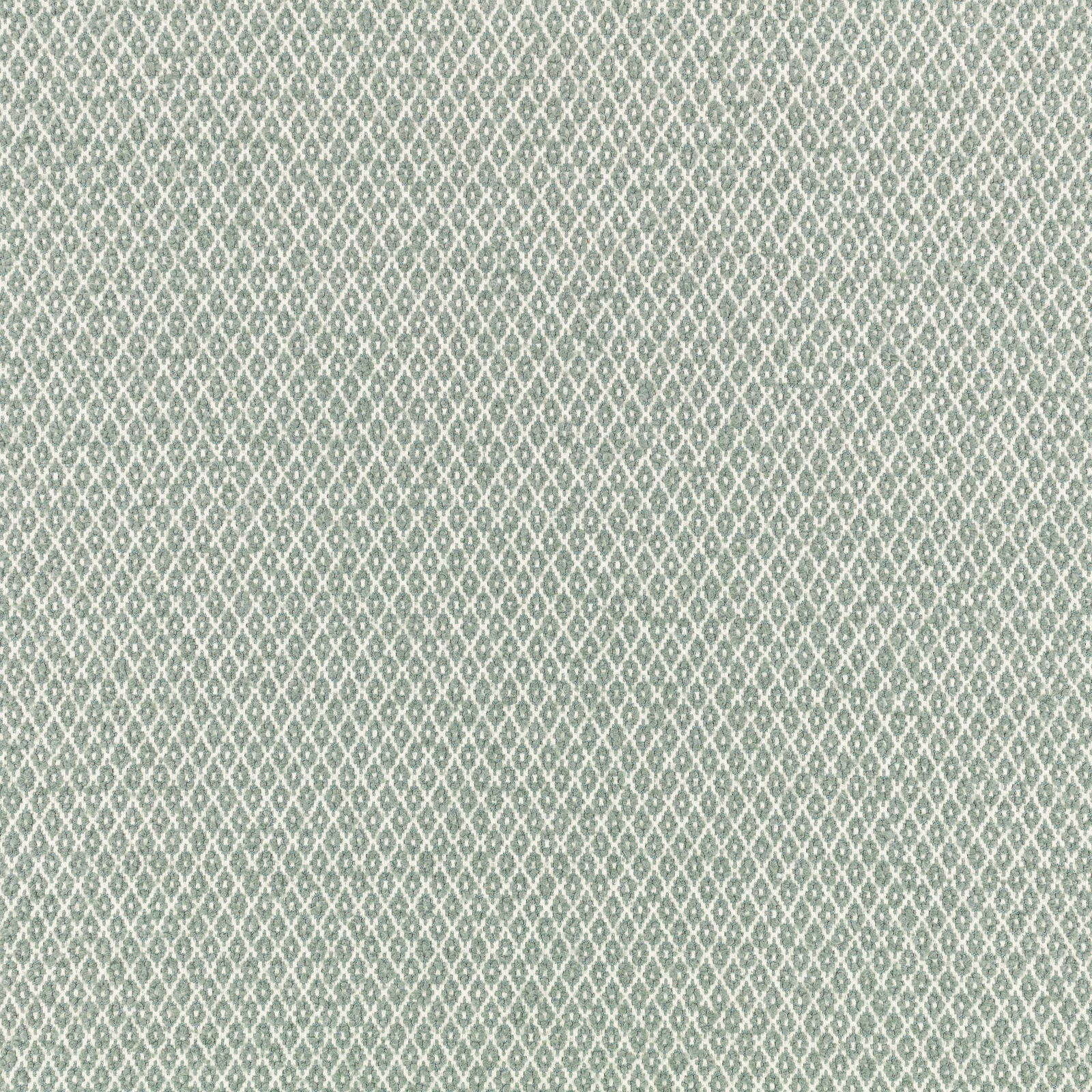 Muted blue-green woven fabric with a small repeating pale diamond trellis motif