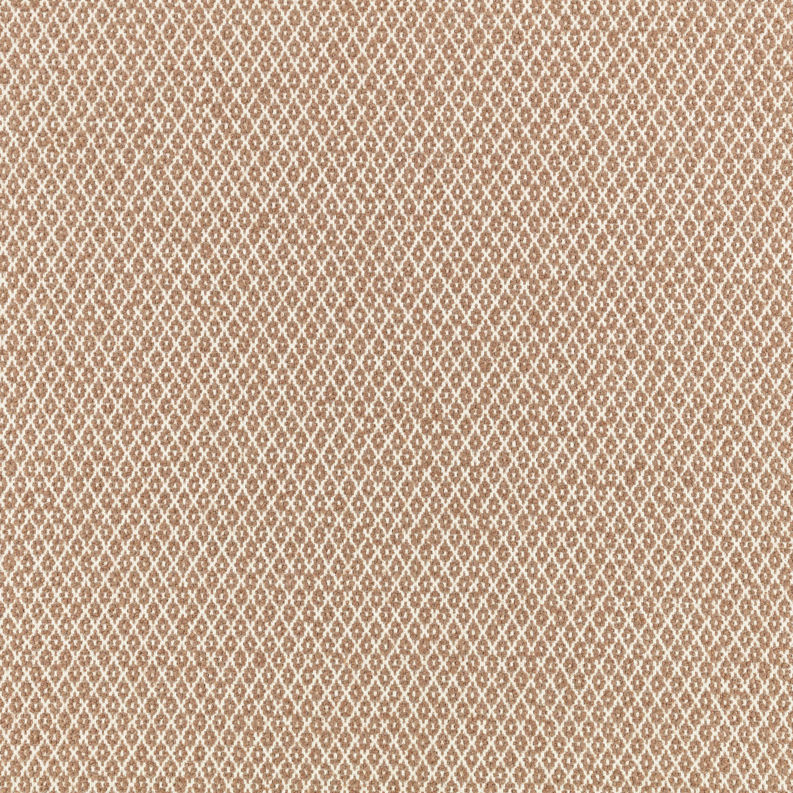 Warm taupe woven fabric with a fine cream diamond trellis texture