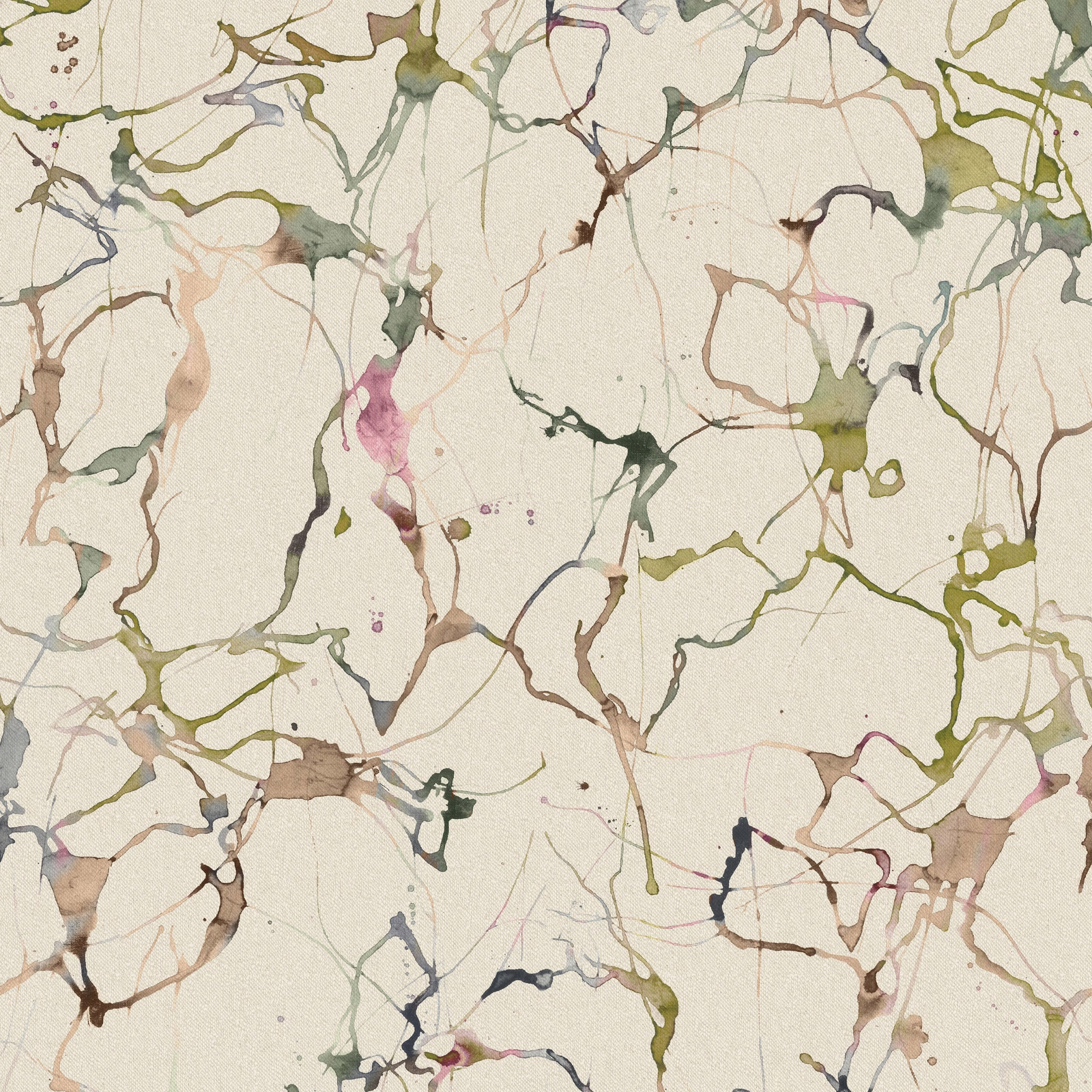Abstract painterly fabric with sage, taupe and blush veining on an ivory ground