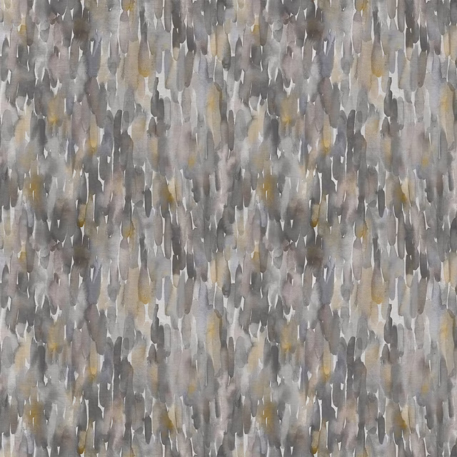 Abstract grey fabric with vertical painterly strokes and small gold accents