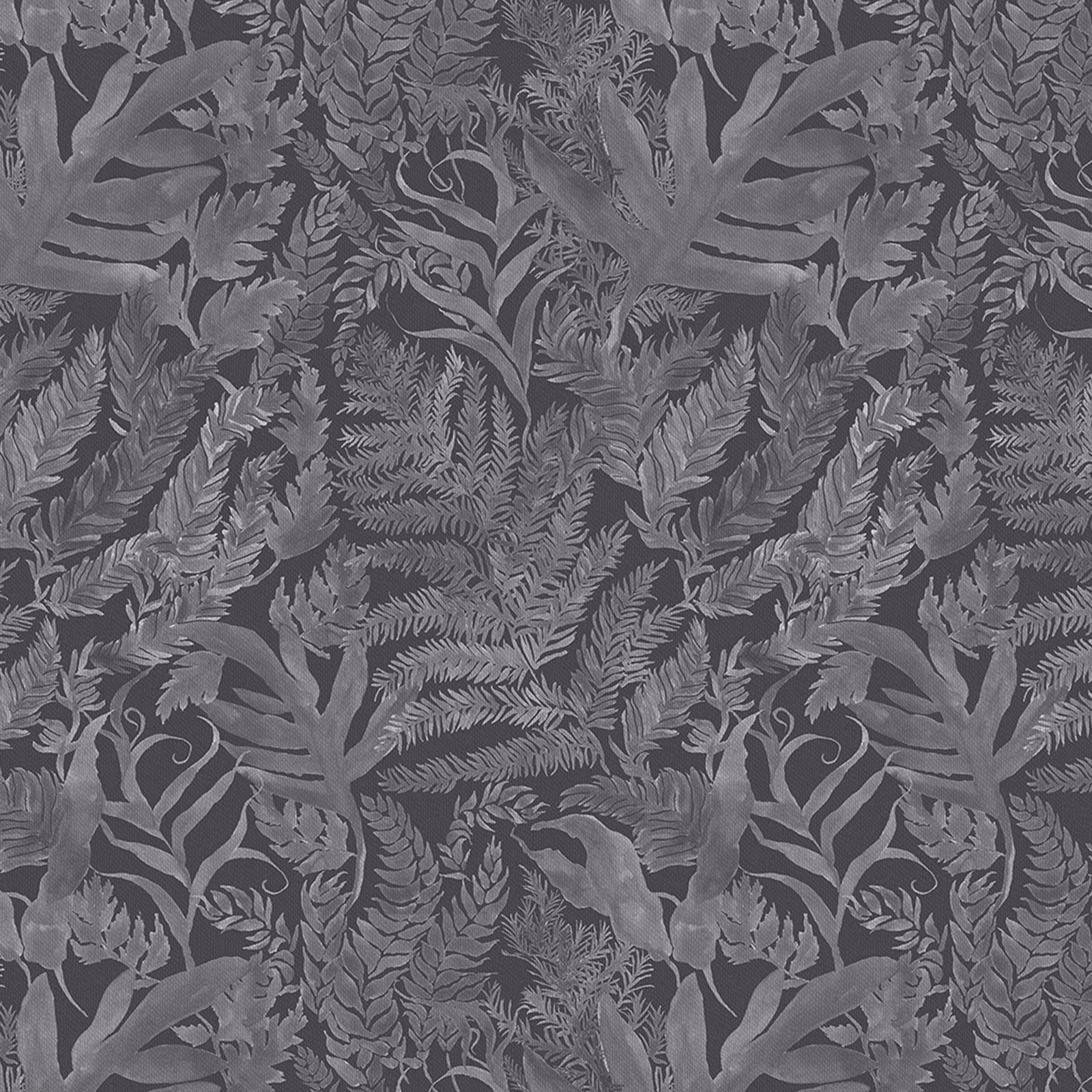 Large-scale grey botanical leaf pattern on a dark charcoal ground