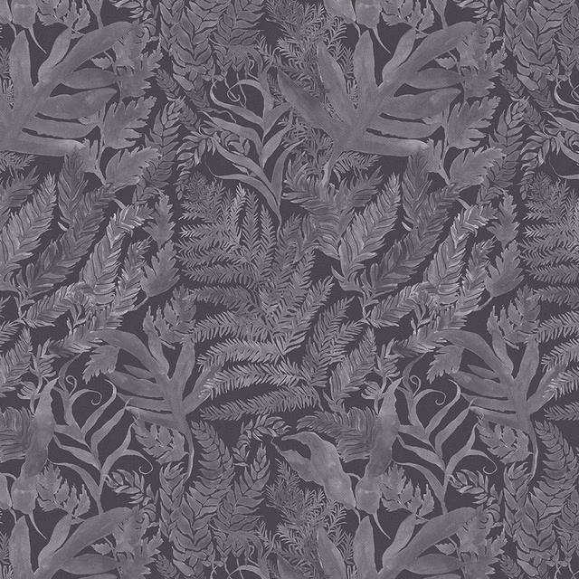 Large-scale grey botanical leaf pattern on a dark charcoal ground