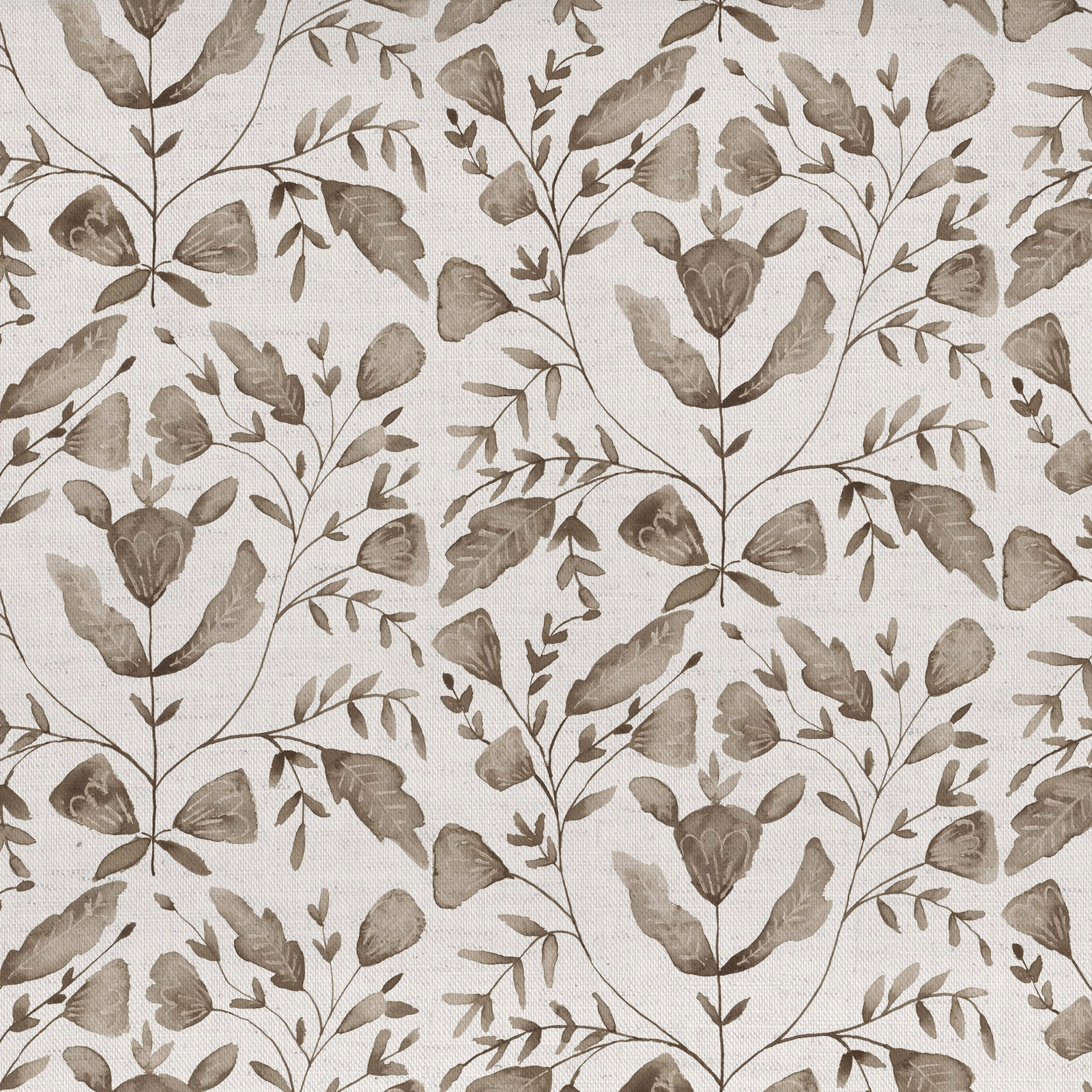 Neutral botanical fabric with leafy beige motif on an ivory ground
