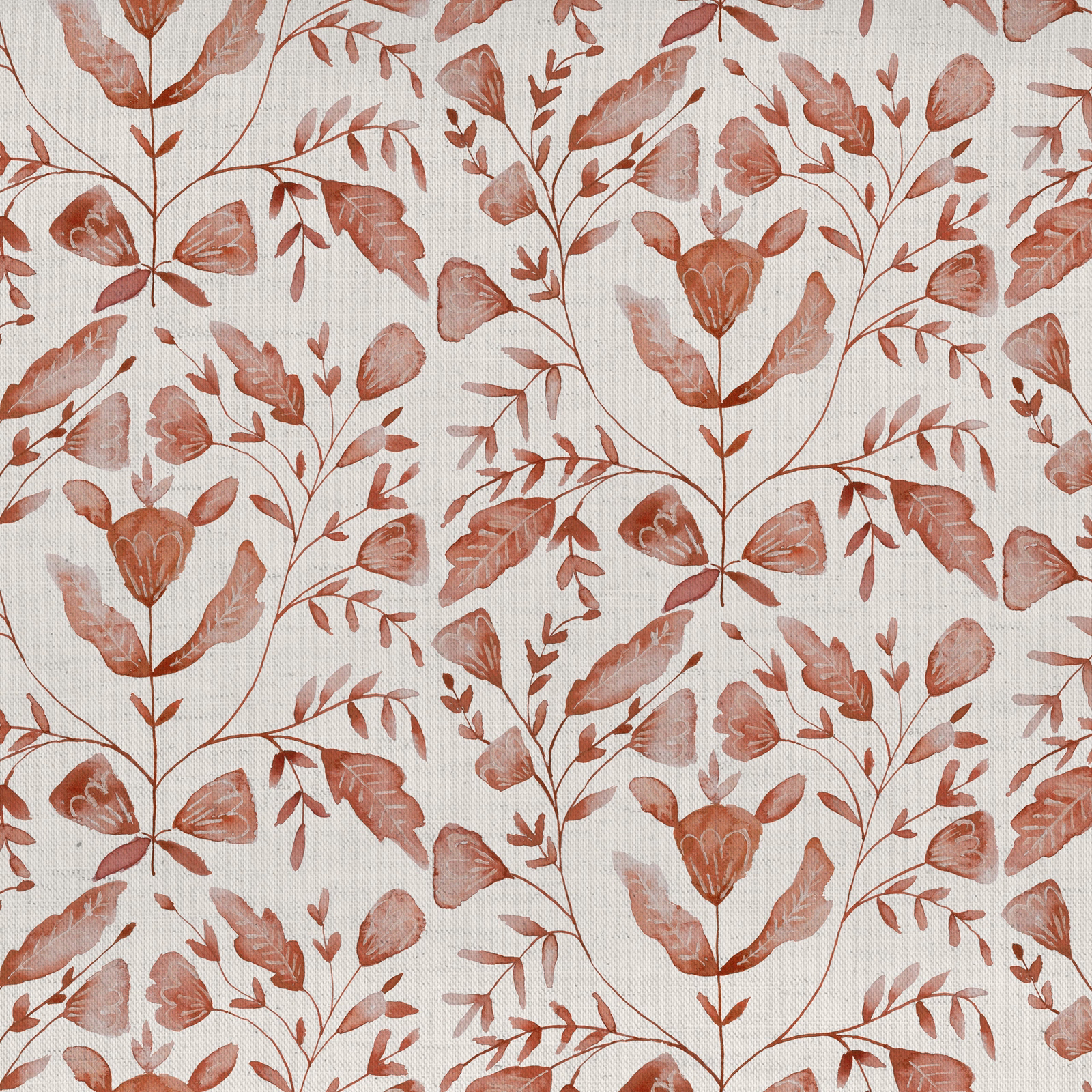 Terracotta botanical leaf print on a natural cream textured ground