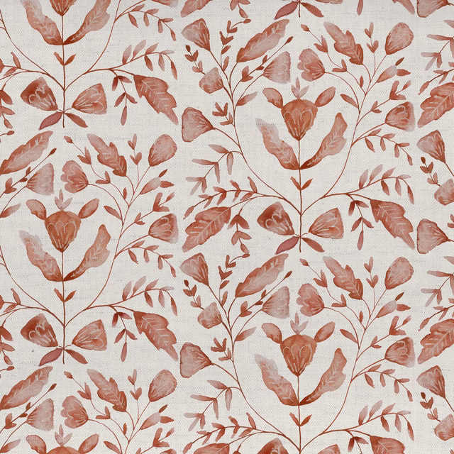Terracotta botanical leaf print on a natural cream textured ground
