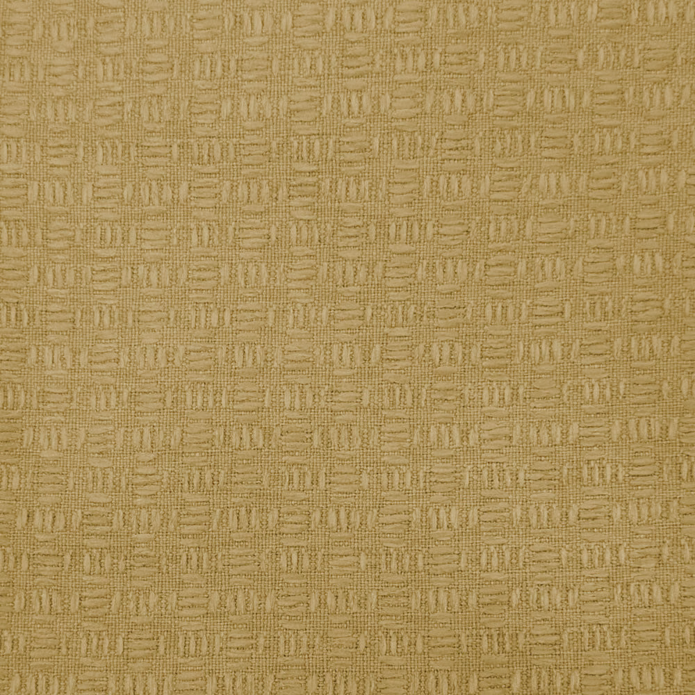 Textured muted mustard yellow woven fabric with small geometric repeat