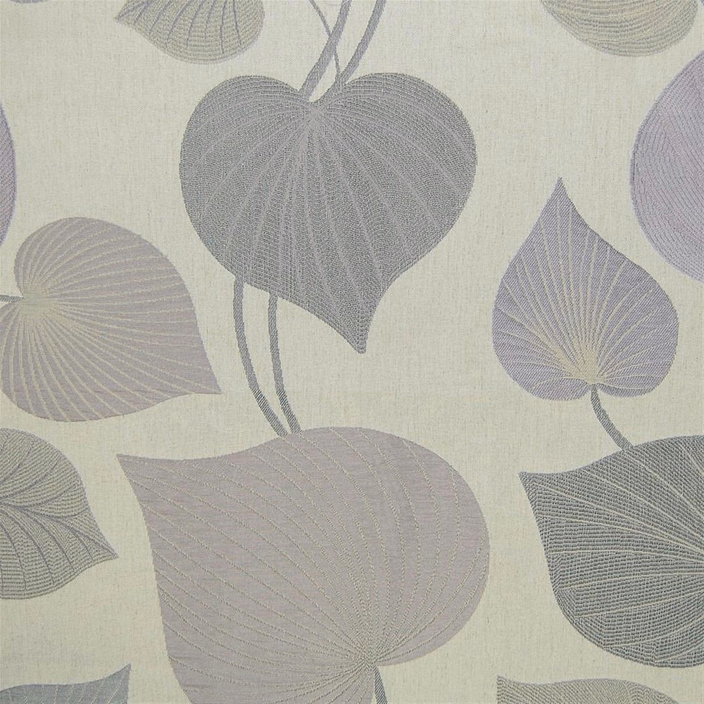Large leaf botanical fabric in soft lilac, grey and ivory tones