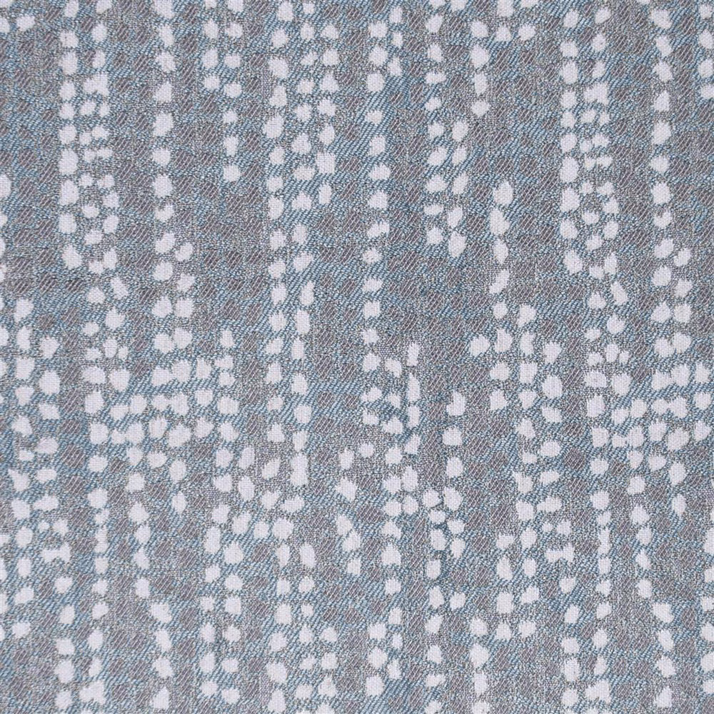 Grey woven fabric with pale dotted vertical pattern and blue undertones
