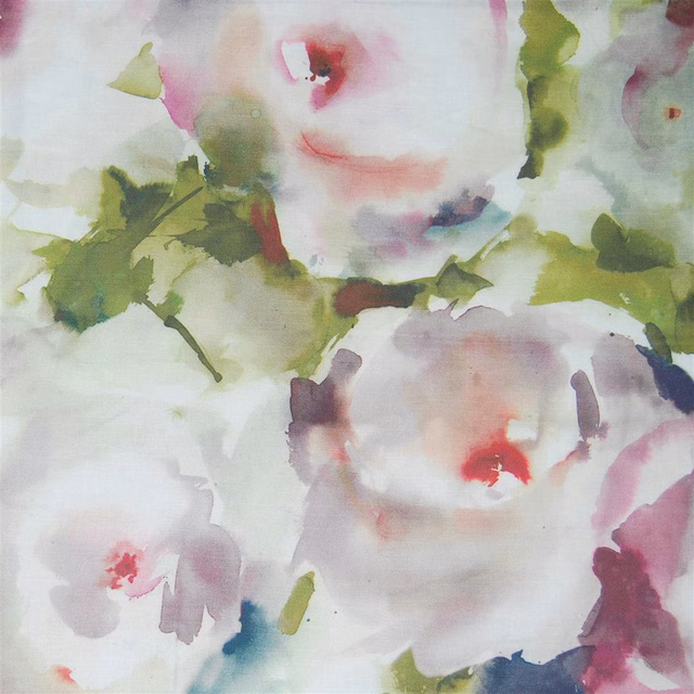 Painterly floral fabric with blush pink, olive green and plum watercolor blooms