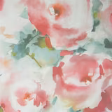 Watercolour rose-red floral fabric with mint green and white painterly blooms