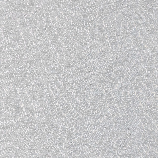 Pale grey woven floral fabric with a soft pearly sheen
