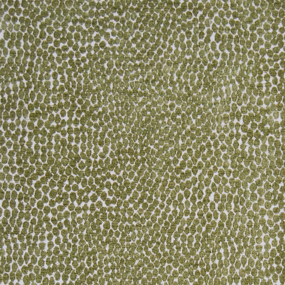 Close-up of Pebble Green abstract woven fabric in muted olive tones