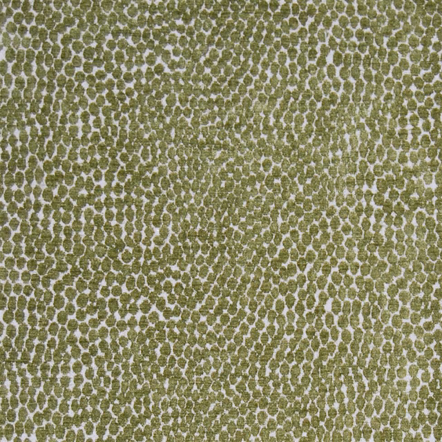 Close-up of Pebble Green abstract woven fabric in muted olive tones