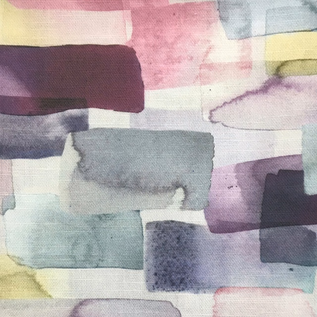 Painterly blocks of mauve, plum and grey on a pale ground
