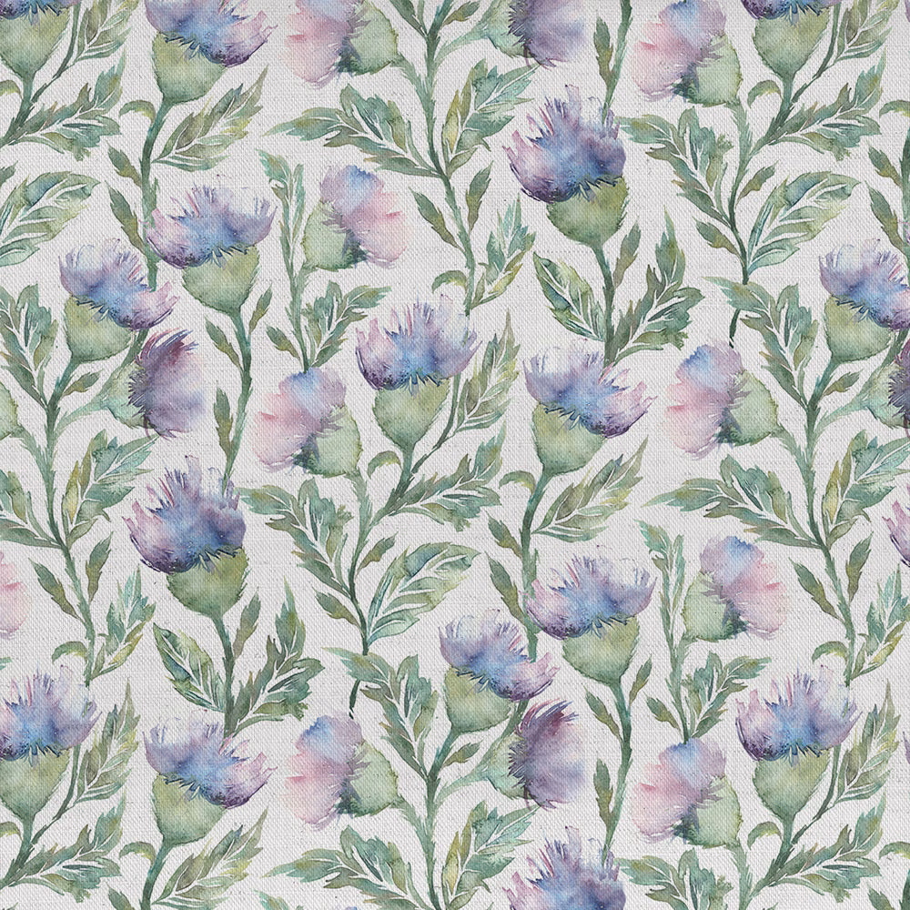 Watercolour thistle floral fabric in lilac, green and ivory