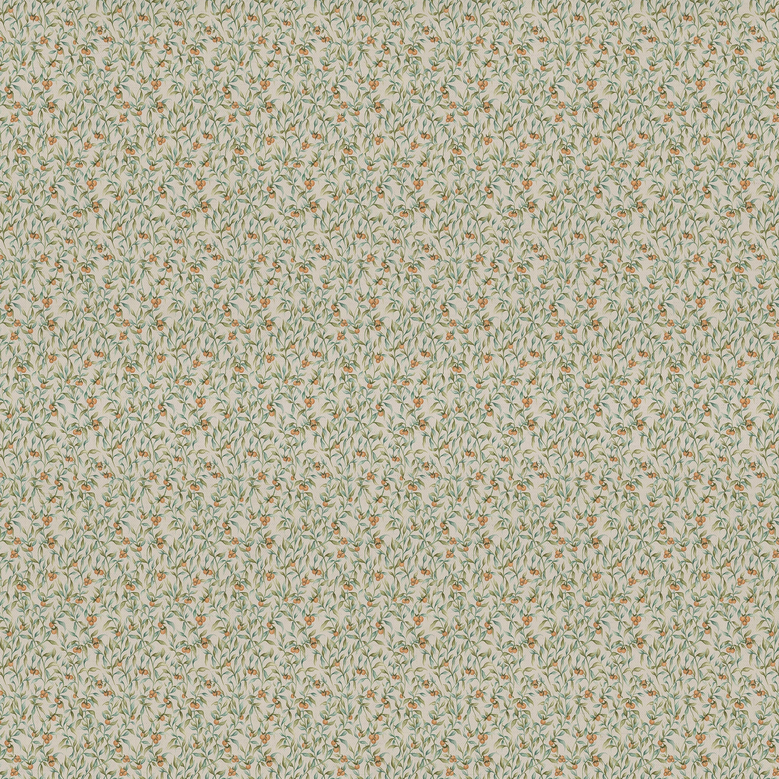 Small trailing floral fabric in soft sage green with tiny ochre and blush accents
