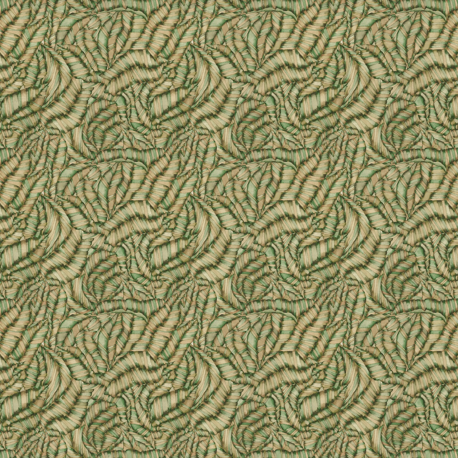 Close-up of Musa Green damask fabric with mossy green woven pattern